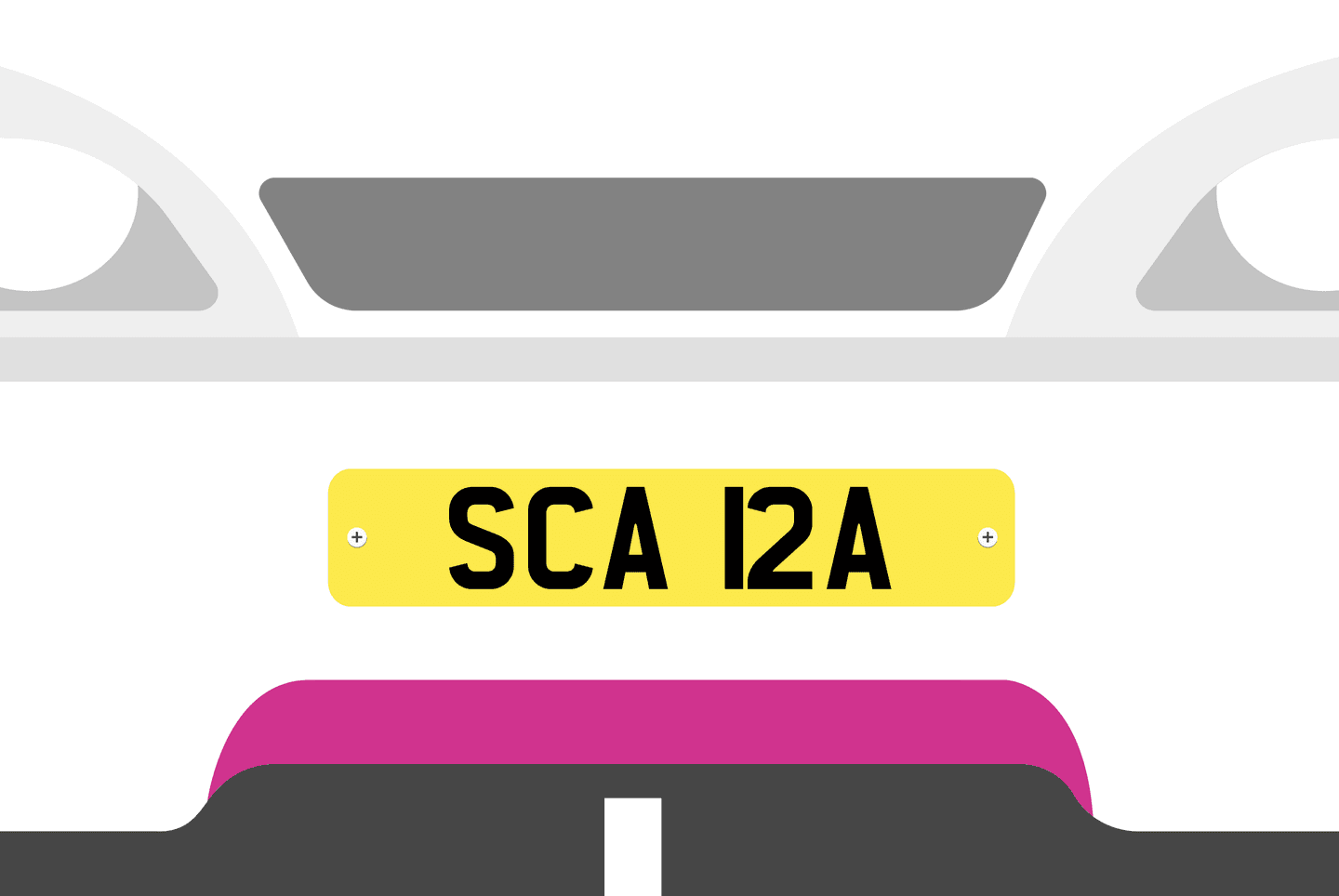An illustration of personalised license plate spelling Scara