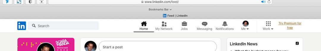A screenshot of the top of LinkedIn, showing how the common region principle is applied to the site.