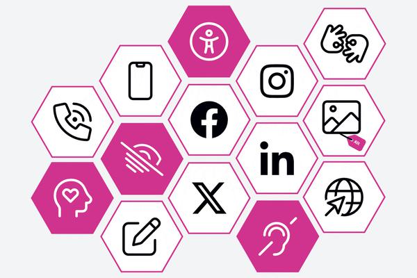 An illustration depicting various social media and accessibility icons